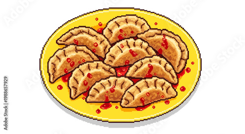 Delicious Pan Fried Dumplings Served on a Yellow Plate.