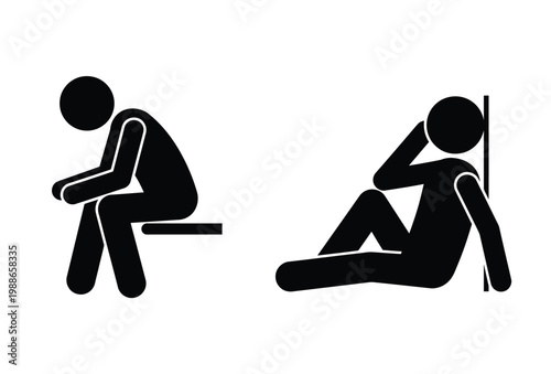 Two figures display pensive and relaxed postures in a stark black silhouette