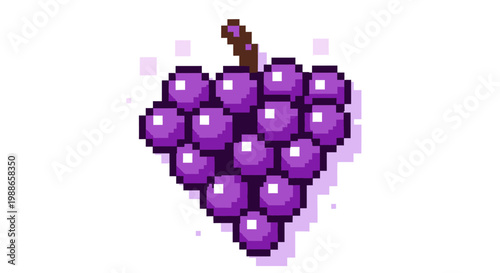 Pixel Art Bunch of Purple Grapes Fruit.