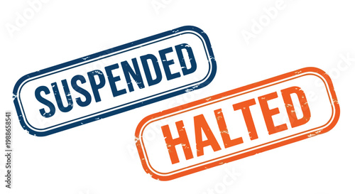 Suspended and halted rubber stamp seals on white background