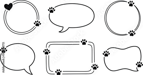 Cute pet paw frame set, animal footprint border collection for social media and logo design