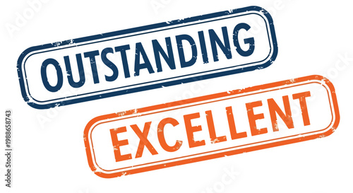 Colorful outstanding and excellent rubber stamp labels on white background