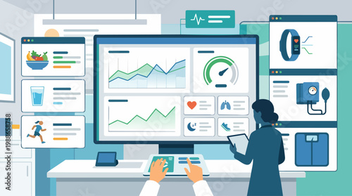 Preventive Healthcare Dashboard Scene With Wellness Metrics