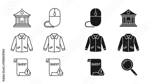 Iconic symbols representing professions and tasks in a digital and academic context