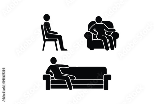 Black silhouettes of people sitting on various furniture pieces a modern design silhouette