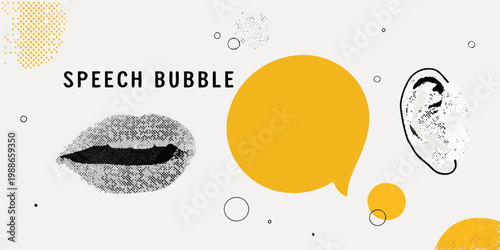 Communication concept with speech bubble lips and ear illustration