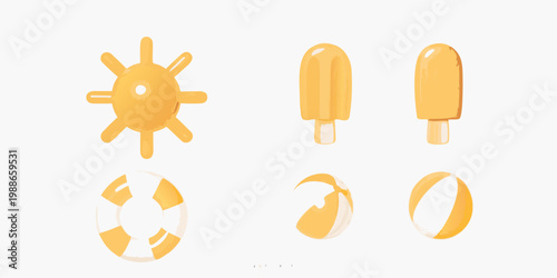 Summer themed illustrations of sun popsicles and life preservers