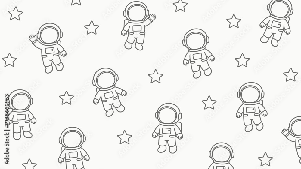Fototapeta premium Space themed astronaut and star pattern