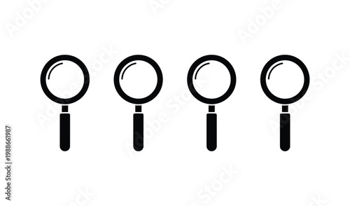 Four black magnifying glasses on a for search concepts