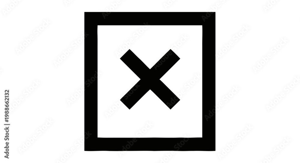 Obraz premium Vector illustration of black square icon with a cross symbol inside on a transparent background