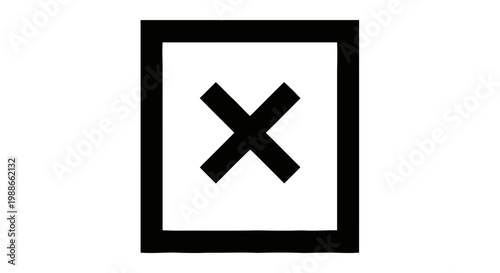 Vector illustration of black square icon with a cross symbol inside on a transparent background