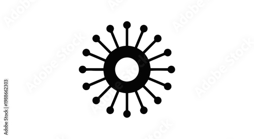 Vector illustration of abstract sun icon or coronavirus cell symbol with radiating lines on a transparent background
