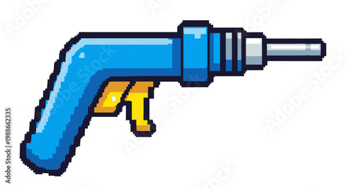 Pixel Art Blue Electric Drill Tool Icon.