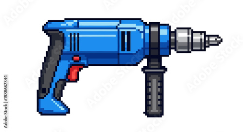 Pixel Art Blue Power Drill Tool Illustration.