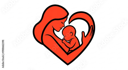 Romantic vector illustration of a red heart with wings and a face tattoo for a Valentine's Day wedding card design featuring a couple silhouette symbol