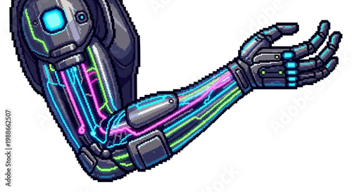 Futuristic Robotic Arm with Glowing Neon Wires.