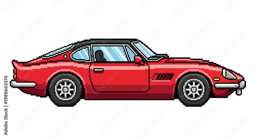 Fototapeta premium Classic Red Sports Car Pixel Art Illustration.