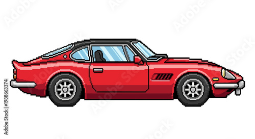 Classic Red Sports Car Pixel Art Illustration.