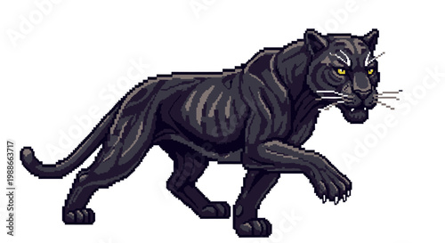 Majestic Black Panther Stalking with Intense Gaze.