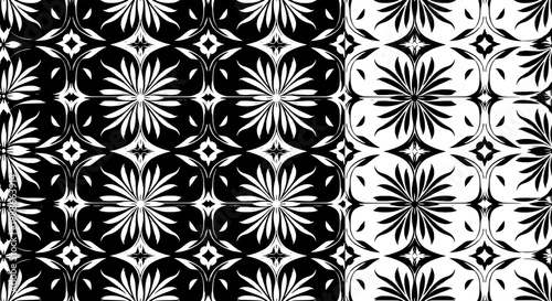 Pattern geometric black and white with intricate floral designs and symmetrical shapes featuring abstract art, modern art, wallpaper with background