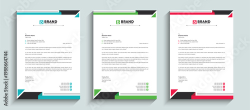 Modern and minimal business letterhead design template with red, blue, and green color. Elegant professional letterhead, stationery, identity, document, branding, layout design