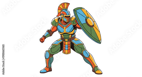 Colorful warrior with shield and helmet illustration