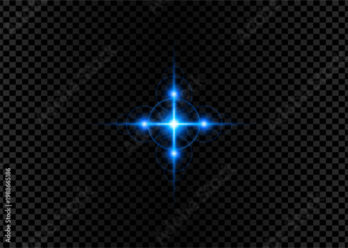 Bright blue lens flare starburst effect with glow on abstract background collision creative explosion illumination
