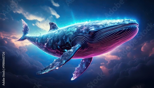 Majestic Whale Soaring Through a Dreamlike Sky.