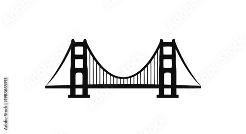 Vector illustration of black silhouette icon of the golden gate bridge on a transparent background