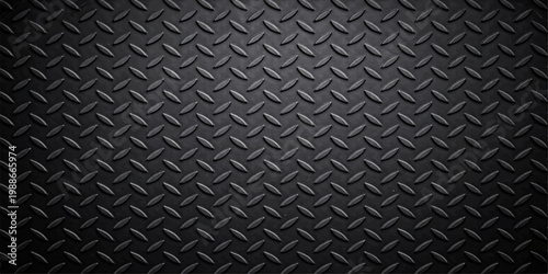 Dark diamond plate metal texture, black steel background, industrial metallic surface, seamless pattern, rugged flooring, high resolution grunge construction backdrop