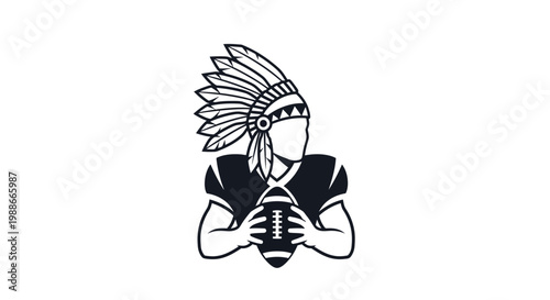 American Football Player Native American Headdress Illustration.