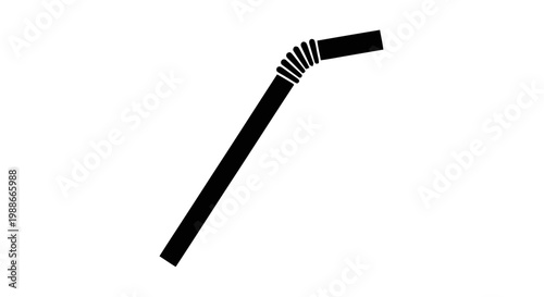Vector illustration of black silhouette of a flexible drinking straw on a transparent background