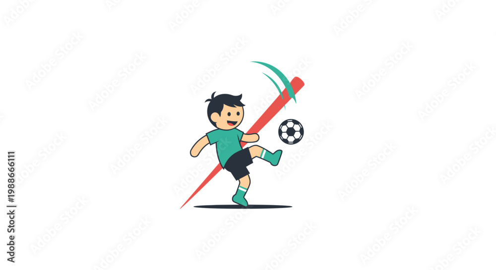 Fototapeta premium Boy playing soccer with a pickaxe.