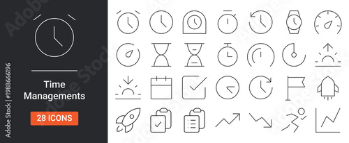 Time Management Icon Set Editable Stroke Productivity and Planning Vector Illustration.