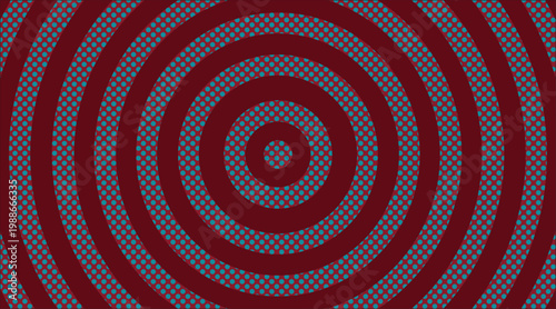 Retro Pop art concentric circle halftone dots abstract geometric background.