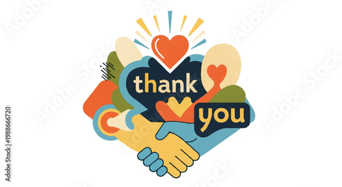 Thank you composition with handshake heart and decorative elements