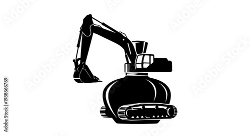 Black and white excavator machine illustration.