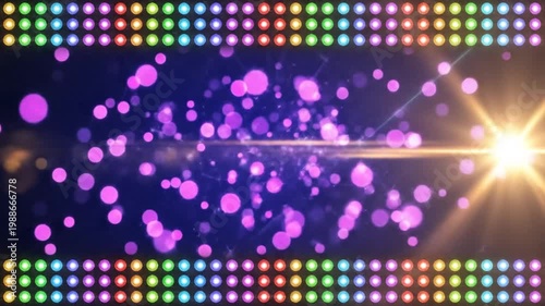 Colorful neon stage lights and glowing beams on dark background