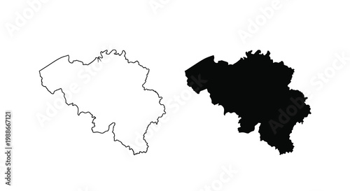Two outlines of belgium are displayed one white and one filled black side by side