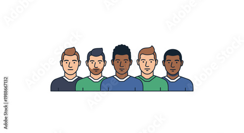 Diverse group of five men standing together.