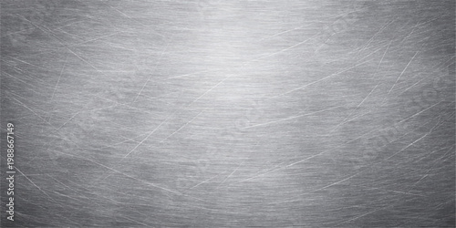 Scratched brushed metal texture background, silver steel surface with worn marks, industrial grunge metallic pattern, abstract rough backdrop, modern design