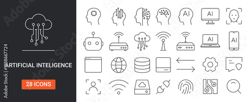 Artificial Intelligence Icon Set. Editable Stroke Vector Illustration.