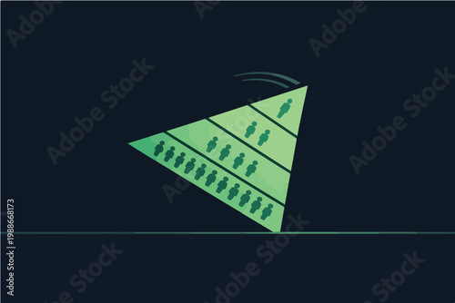 Hierarchy Flattening Concept with Corporate Pyramid Rotated into Horizontal Structure Symbolizing Equal Leadership Levels and Organizational Transformation Illustration