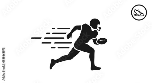 American Football Player Running with Ball Silhouette Icon.