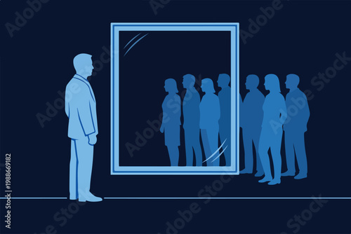 Personal Branding Concept with Mirror Transforming into Audience Window Symbolizing Public Visibility Identity Positioning and Reputation Growth Illustration