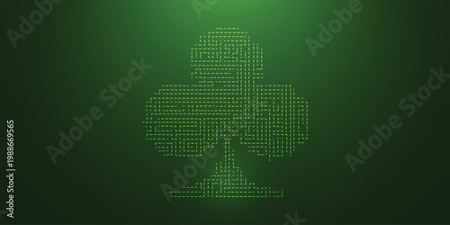 Futuristic Green PCB Maze Technology Background with Intricate Circuit Trace Lines on Dark Digital Backdrop for Cybersecurity, AI Systems and Advanced Data Innovation Concepts