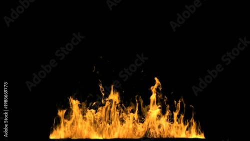 Vibrant Flames Dancing Against a Dark Black Background Burning Brightly.