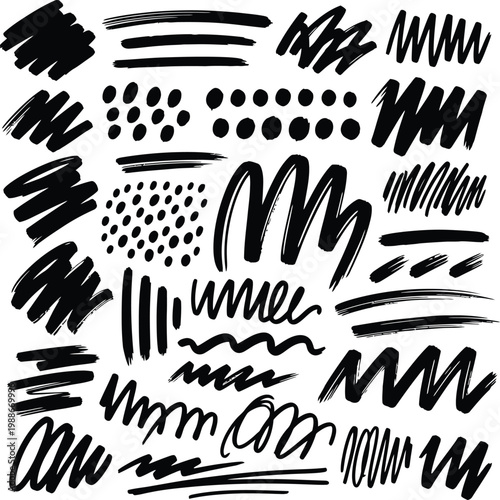 Hand Drawn Scribble and Brush Stroke Vector Elements Set