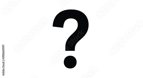 A stark black question mark icon is prominently displayed against a clean white background high quality
