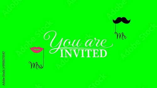 Wedding Invitation on Green Screen with Props and Elegant Text.